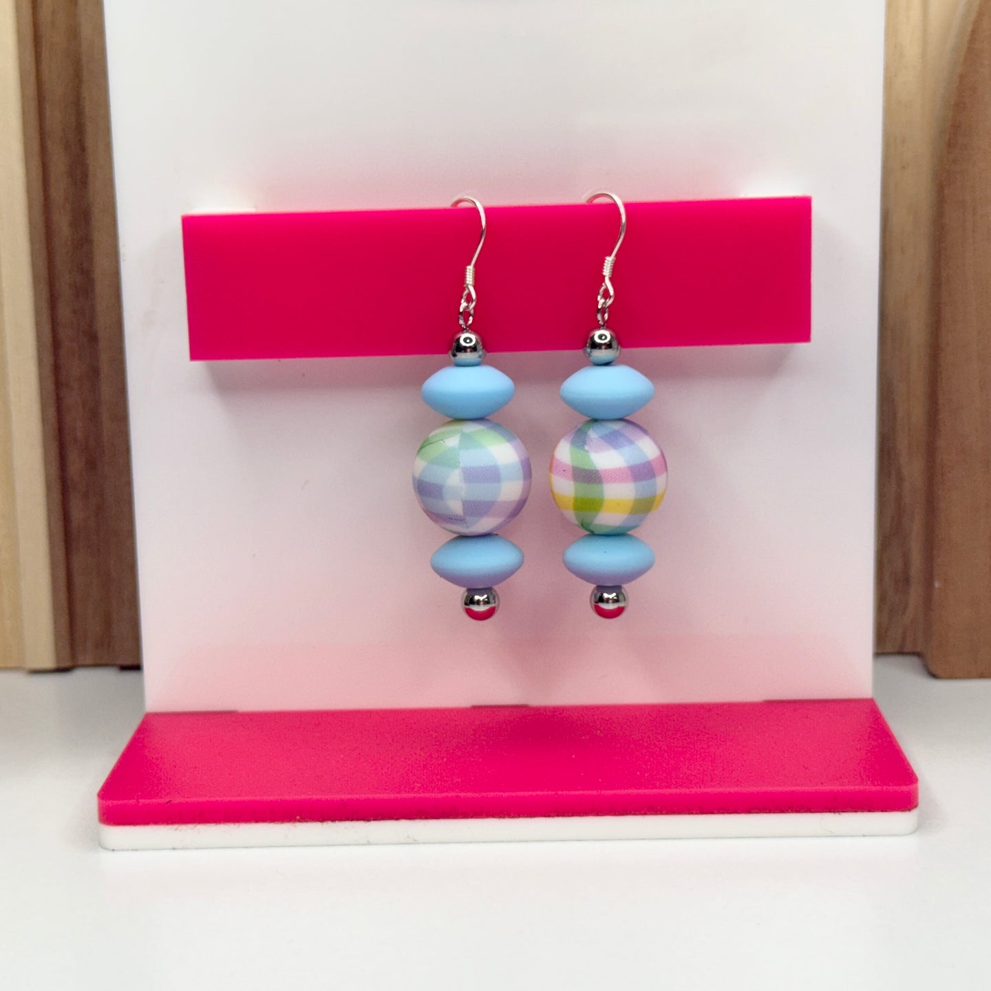 Blue Spring Plaid Earrings